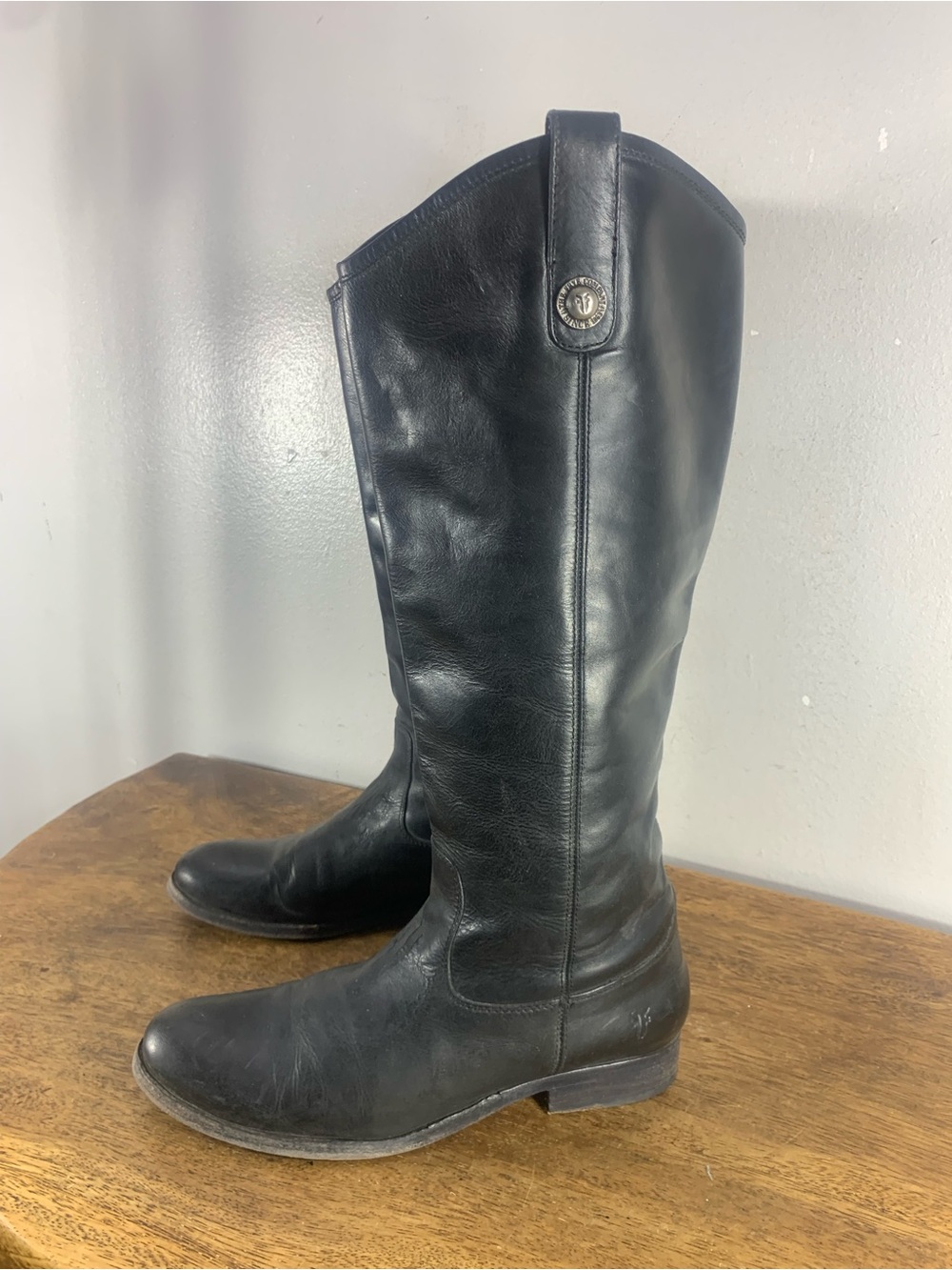 Frye made in Mexico black leather tall riding style boots women’s knee high